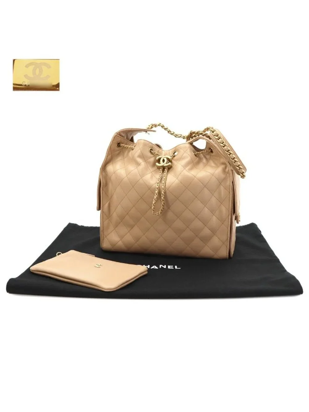 Chanel 25 Small Shoulder Bag Caviar Leather Beige Gold